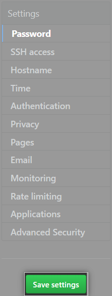 Die Schaltfläche „Save settings“ (Einstellungen speichern) in der Managementkonsole