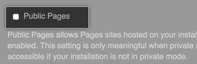 Kontrollkästchen zum Aktivieren von „Public Pages“ (Öffentliche Seiten)