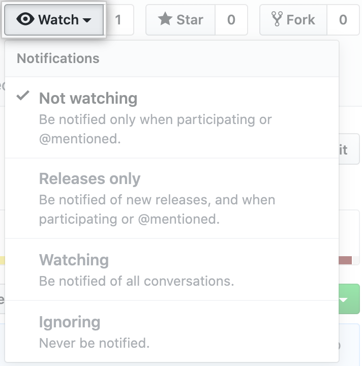 Opções de inspeção em um menu suspenso para repositórios