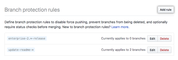 Schaltfläche „Add branch protection rule" (Füge Branch-Schutzregel hinzu)