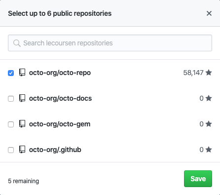 Checkboxes to select repositories