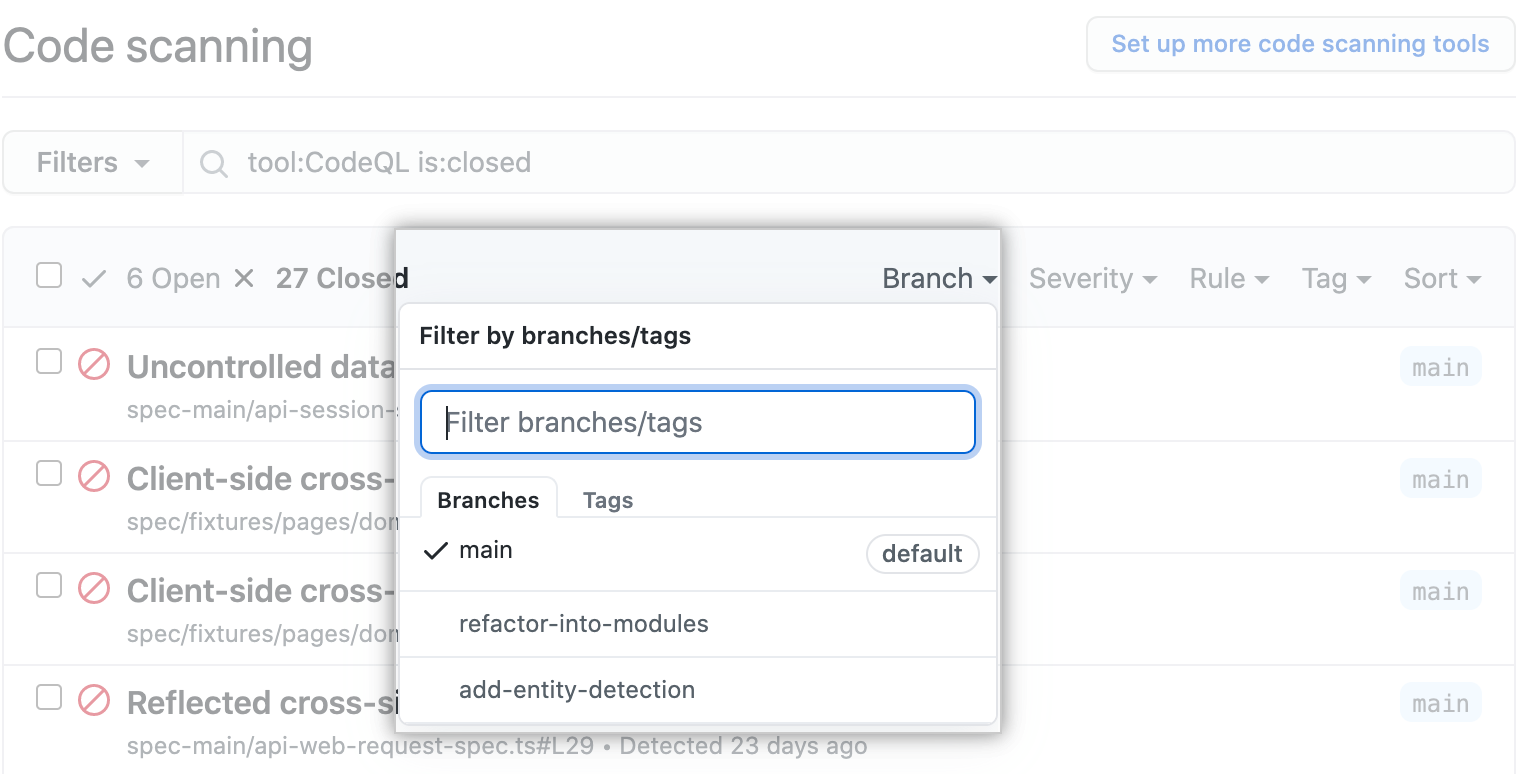 Filtering alerts by branch