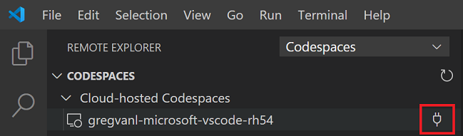 Visual Studio Code の [Connect to Codespace] アイコン