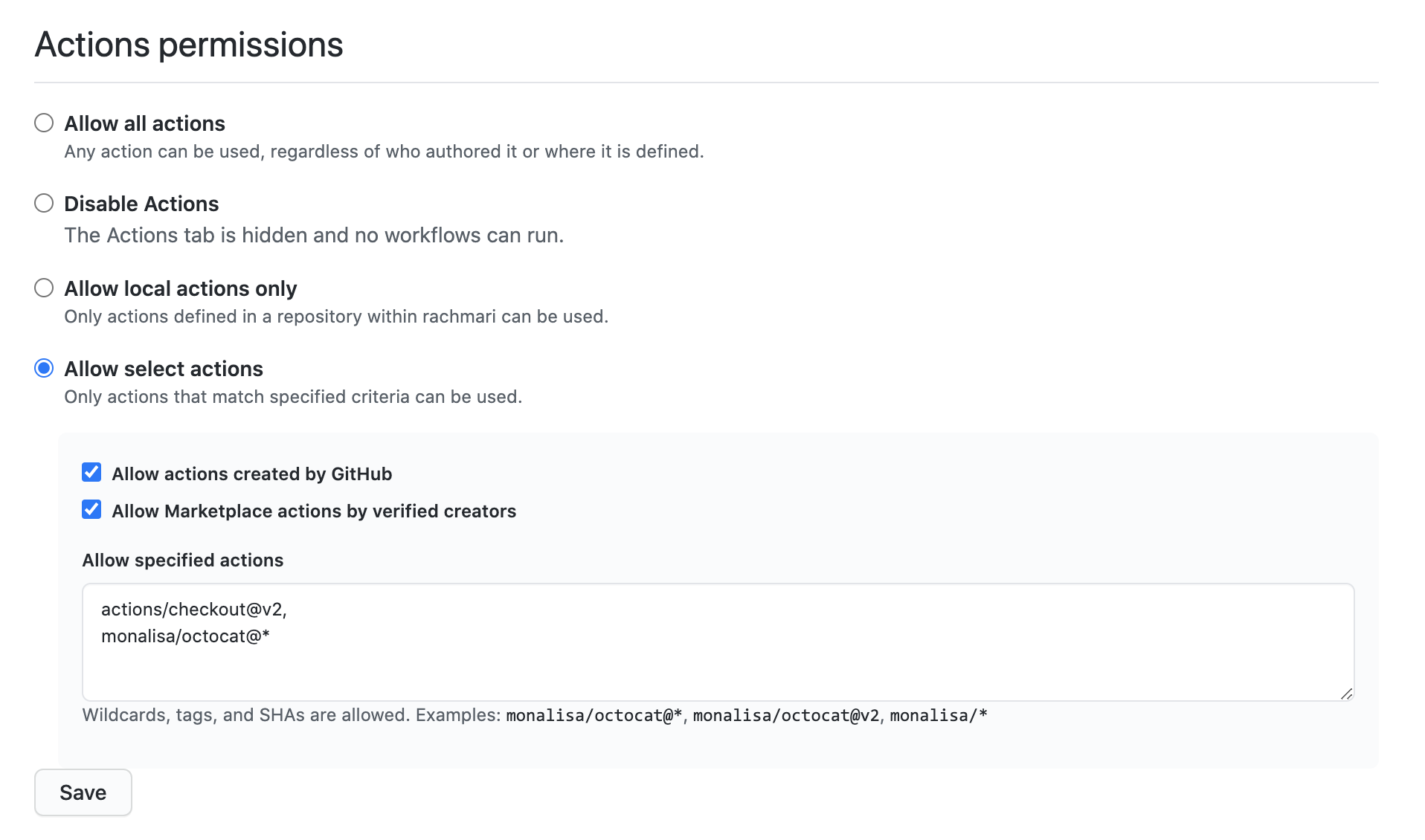 Add actions to allow list