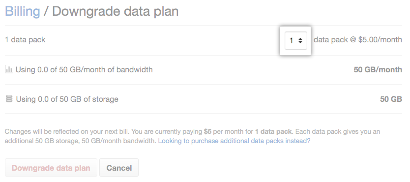 Choose new desired number of data packs