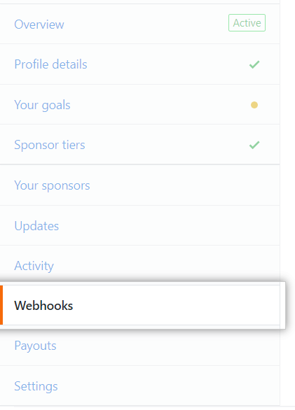 Webhooks tab