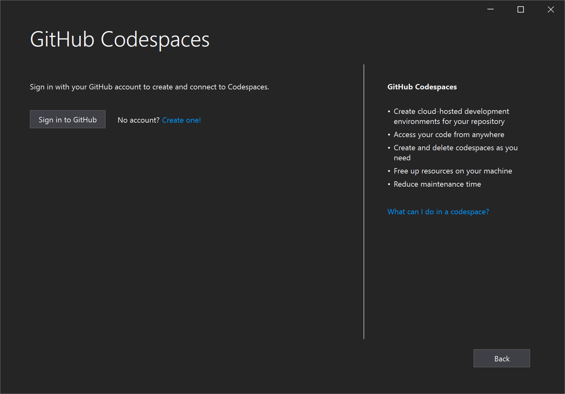 Visual Studio sign in to GitHub