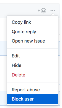 The horizontal kebab icon and comment moderation menu showing the block user option