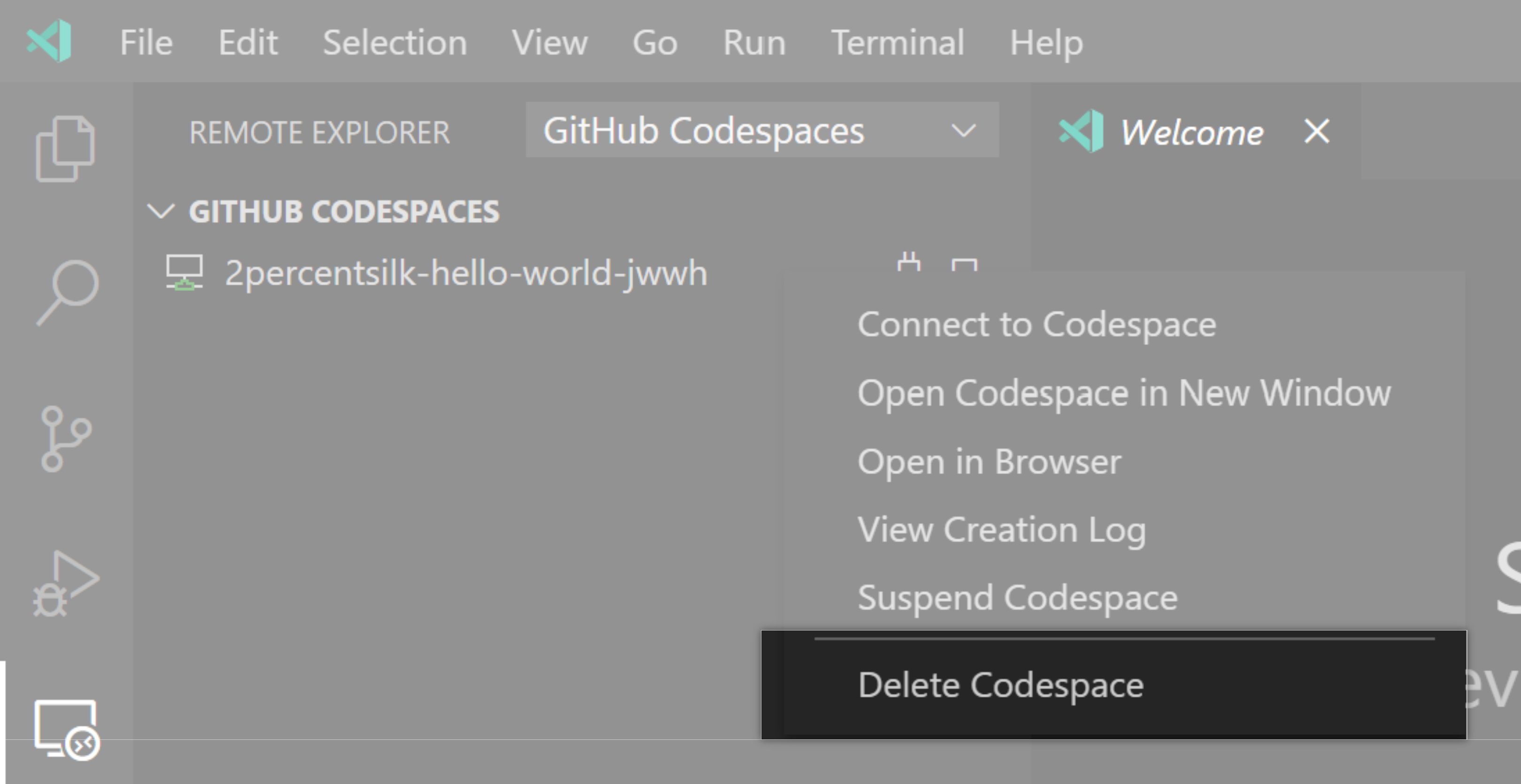 Deleting a codespace in GitHub