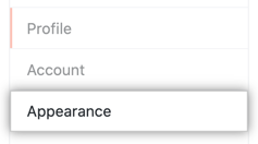 "Apperance" tab in user settings sidebar