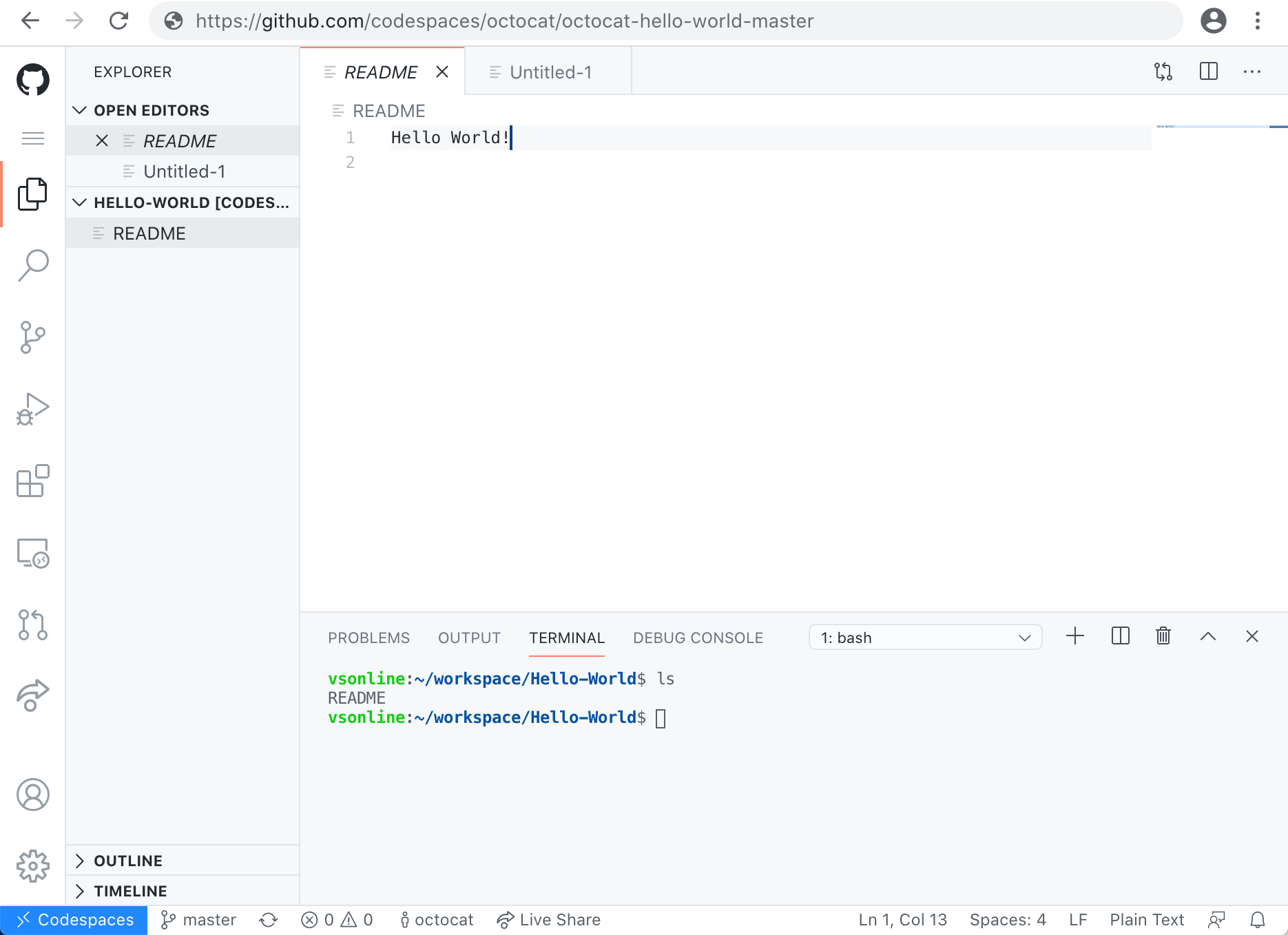 Un codespace abierto