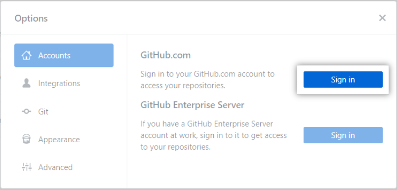 The Sign In button for GitHub