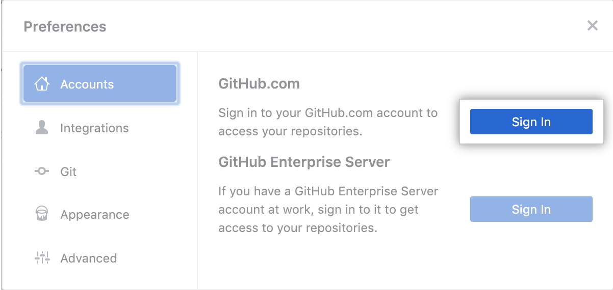 The Sign In button for GitHub