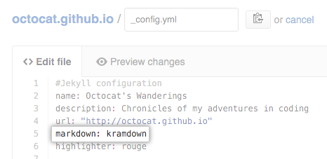 Configuración Markdown en config.yml