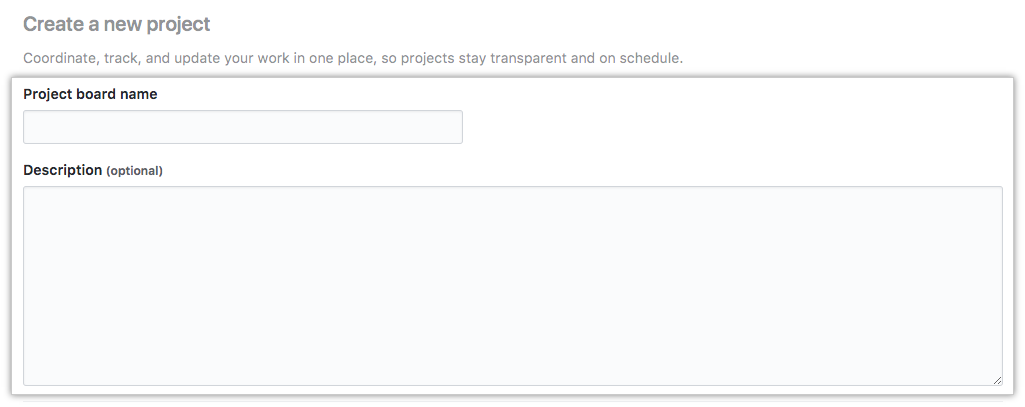 项目名称和描述字段以及创建项目按钮