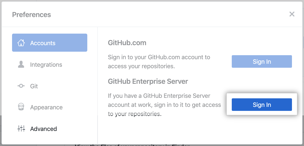The Sign in button for GitHub Enterprise Server