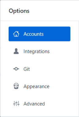 Der Bereich „Accounts“ (Konten) im Fenster „Options“ (Optionen)
