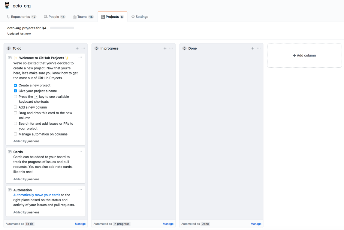Tablero de proyecto con plantilla de kanban básico
