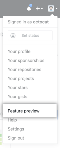 Botão Feature preview (Visualização de recursos)