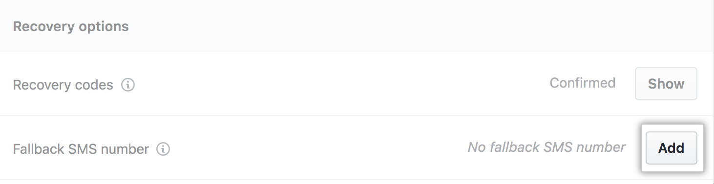 [Add fallback SMS number] ボタン