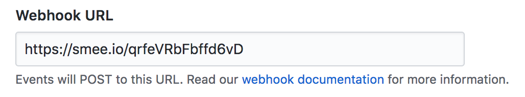 Formato completado con el dominio de Smee para la URl de un webhook