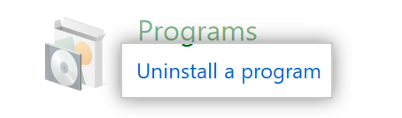 A opção Desinstalar um Programa no Painel de Controle