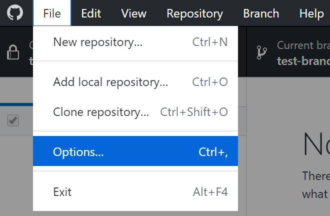 Settings（設定）ドロップダウンメニュー中のOptionsの値