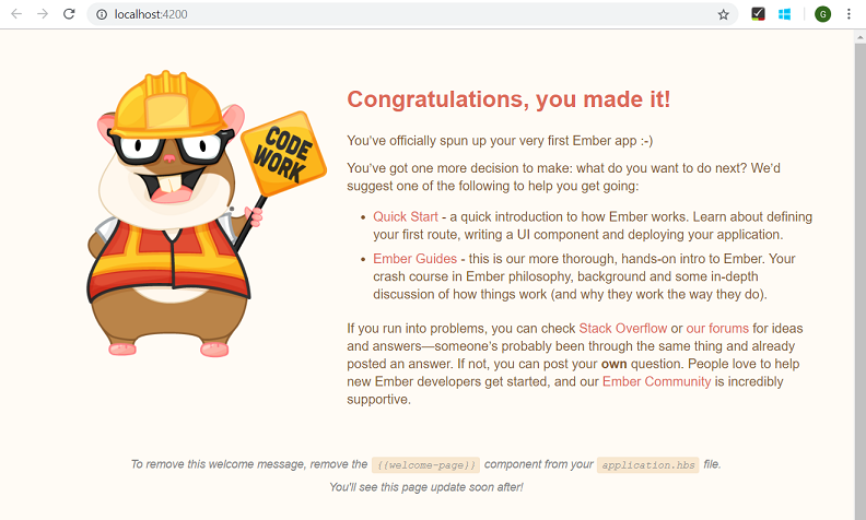 Ember welcome page