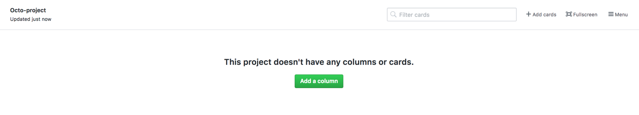 Botón para agregar columna en un tablero de proyecto vacío
