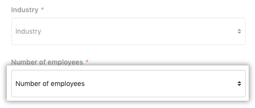 Dropdownmenü „Number of employees“ (Anzahl der Mitarbeiter)