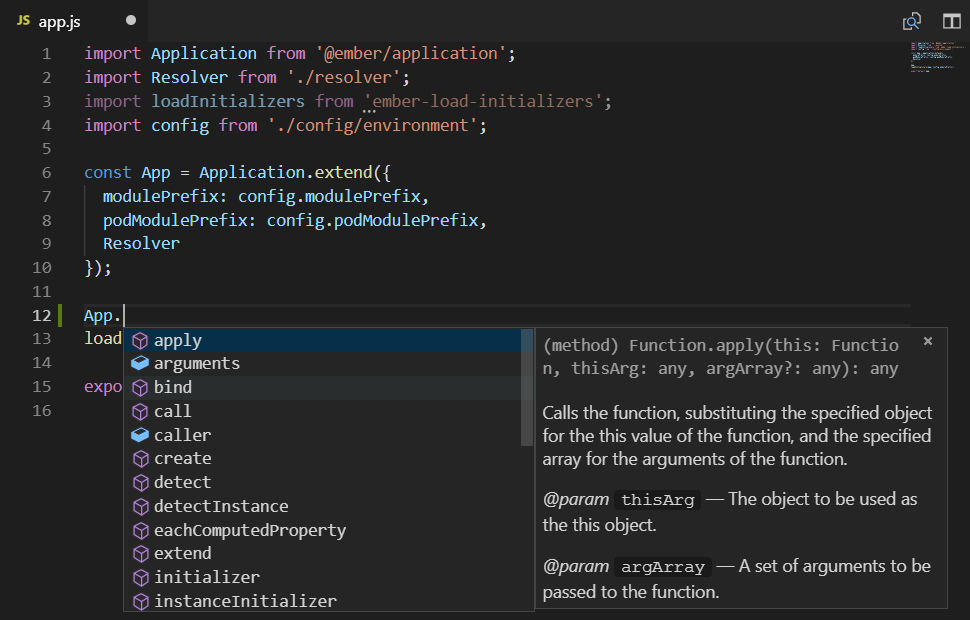 Ember intellisense