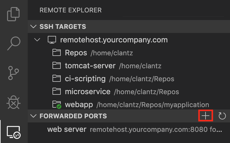 Remote Explorer forward port button