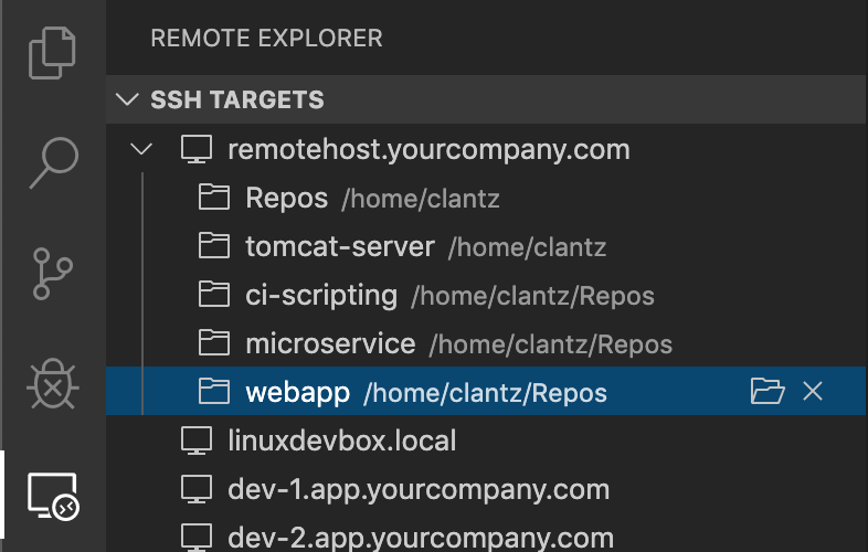 Remote Explorer open folder