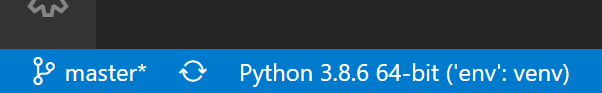 Flask tutorial: selected environment showing in the VS Code status bar