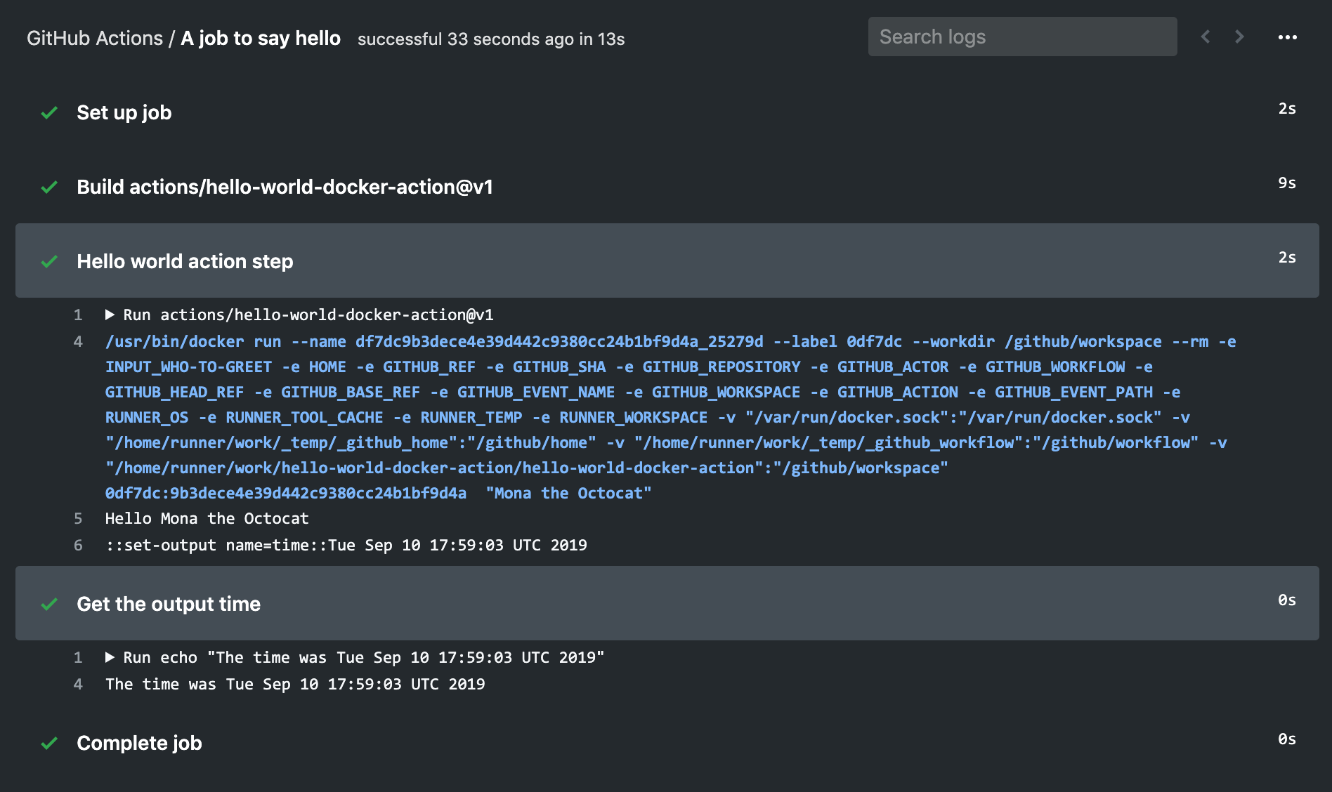 A screenshot of using your action in a workflow