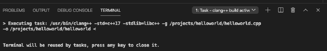 Clang build output in terminal