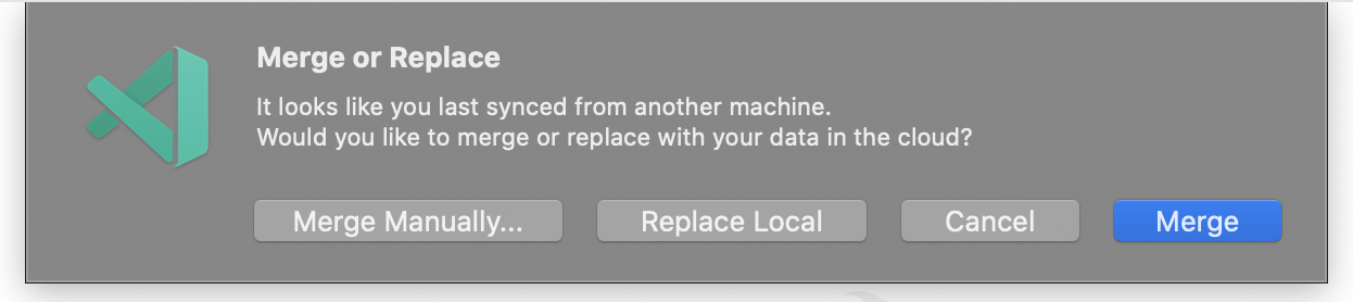 Settings Sync Merge or Replace dialog