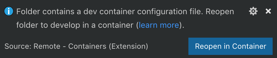 Dev container configuration file reopen notification