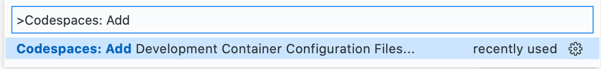 "Codespaces: Add Development Container Configuration Files..." in the command palette