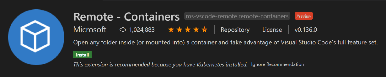 Remote - Containers extension