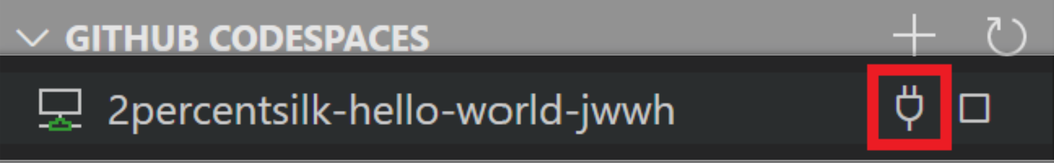 The Connect to Codespace icon in Visual Studio Code