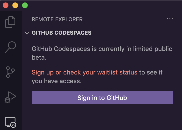 Signing in to view Codespaces
