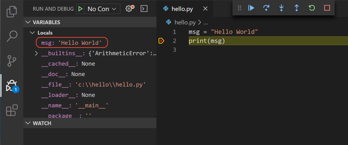 Debugging step 2 - variable defined