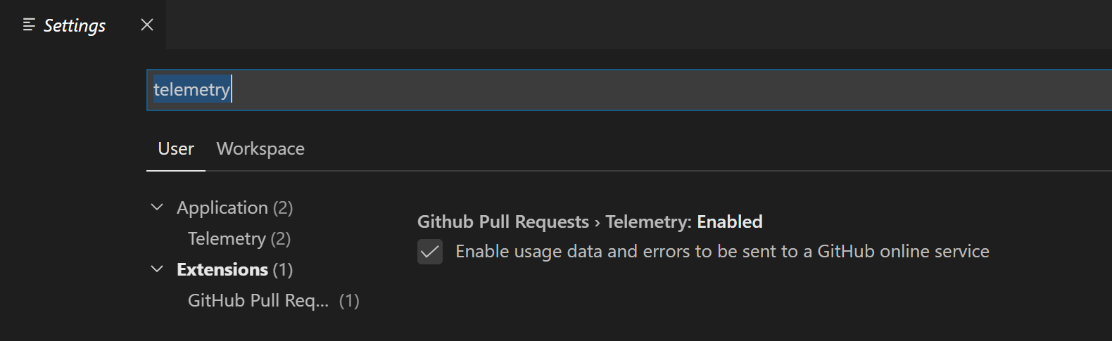 GitHub Pule Request extension disable telemetry