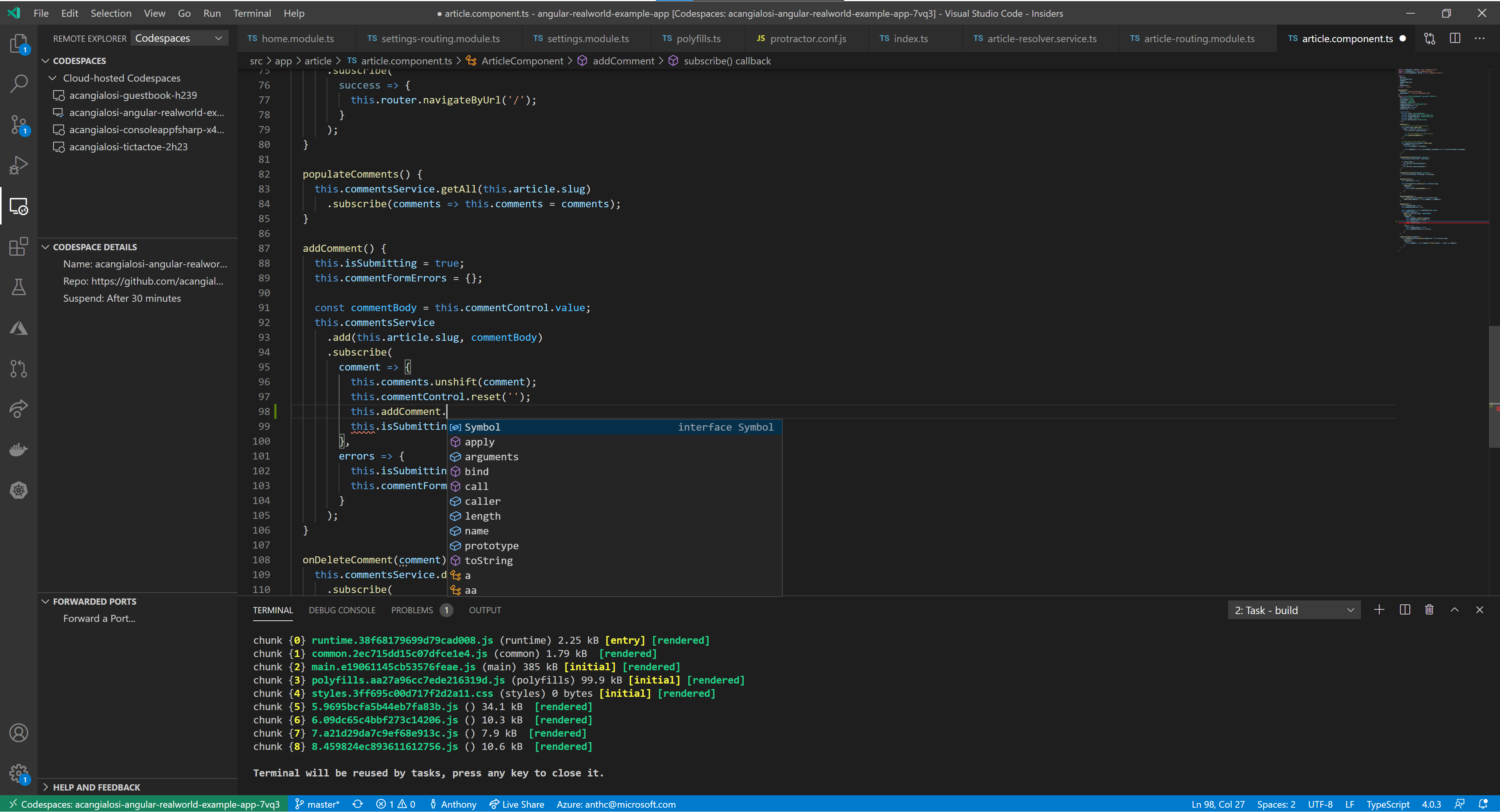 screenshot of GitHub Codespaces for Visual Studio Code