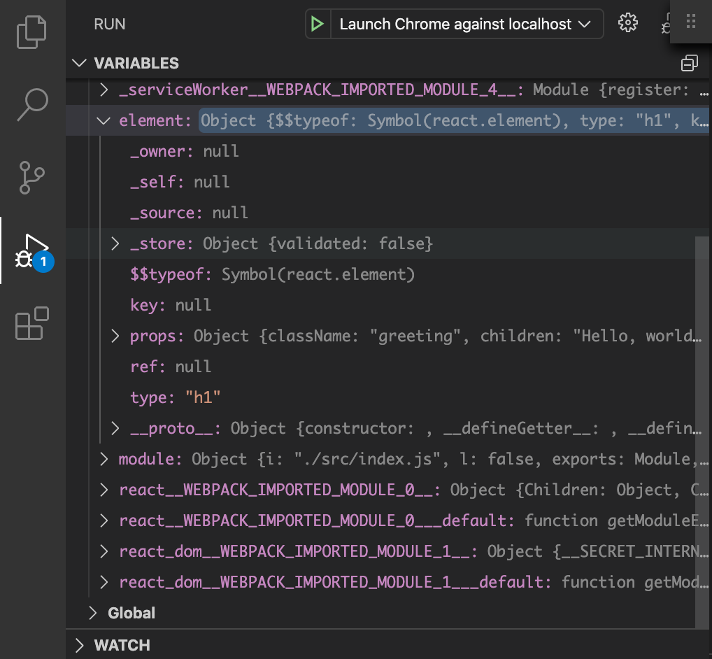 Debug element variable