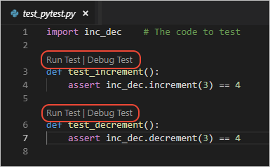 Test adornments that appear in the VS Code editor for pytest code