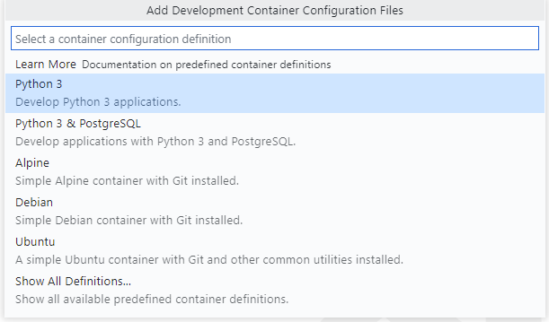 Select Python option from the list