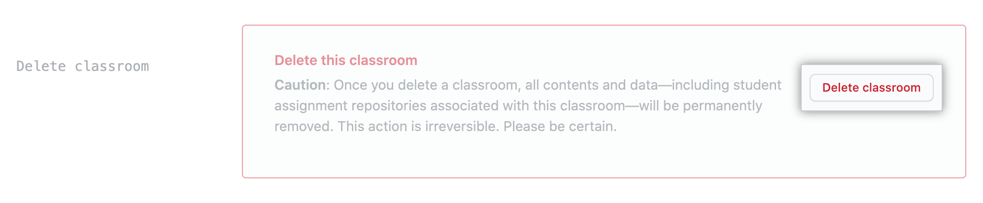 "Delete repository" button