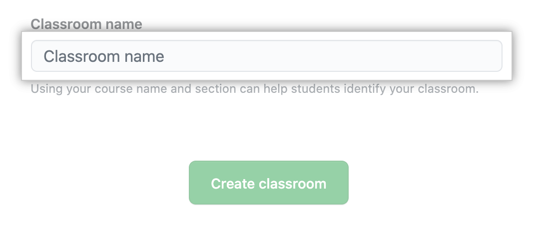 Text field for typing name of classroom